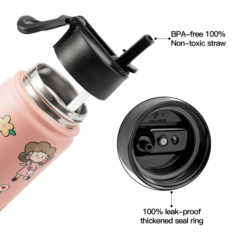 Wholesale Price Fancy Reusable Bpa Free School Pink Metal Double Wall Stainless Steel Children Kids Water Bottle for Girls