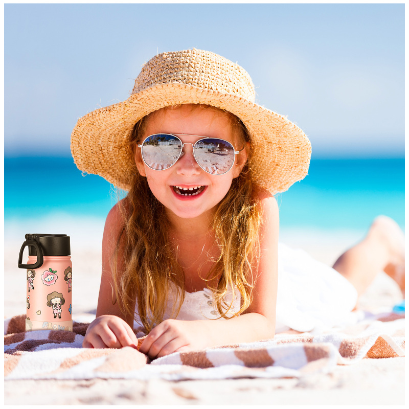 Wholesale Price Fancy Reusable Bpa Free School Pink Metal Double Wall Stainless Steel Children Kids Water Bottle for Girls