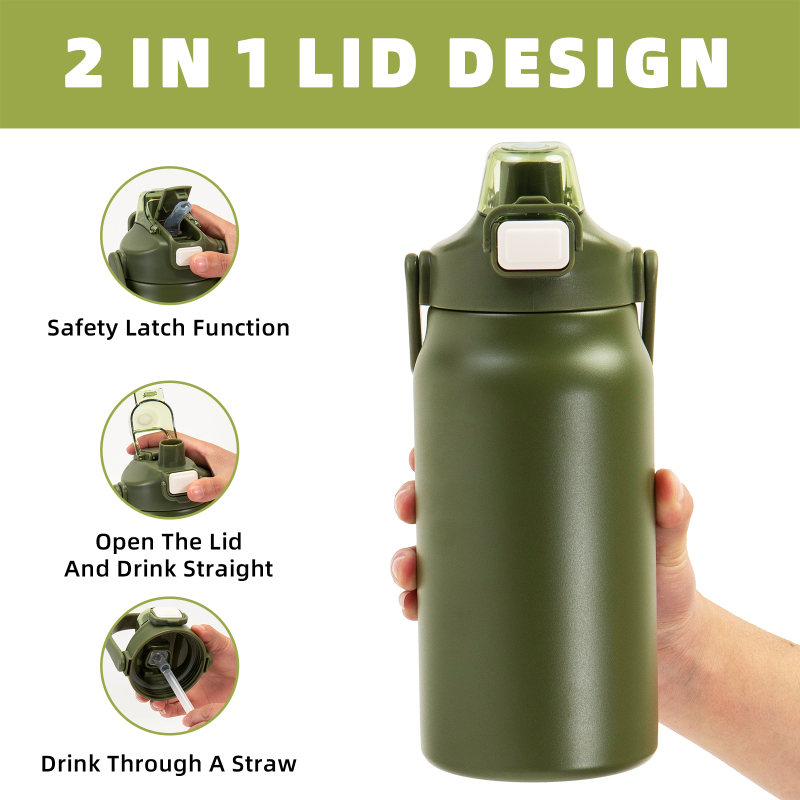 800ml Stainless Steel Leak Proof Vacuum Insulated Outdoor Travel Water Bottle With Straw and Lip