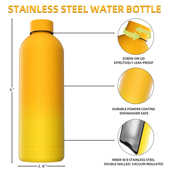 Wholesale Gradient Color Powder Coated Double Wall Vacuum Insulated Multicolor Stainless Steel Water Bottle