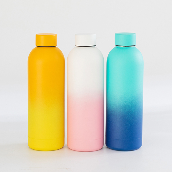 Wholesale Gradient Color Powder Coated Double Wall Vacuum Insulated Multicolor Stainless Steel Water Bottle