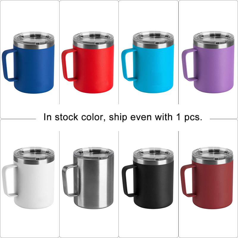 Custom Logo 12 oz 14 oz Powder Coated Insulated Stainless Steel Coffee Mugs Handle Double Wall Vacuum Tumbler Cup With Lid