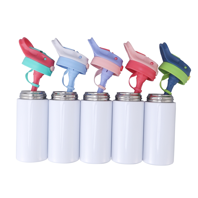 350Ml Stainless Steel Insulated Vacuum Straight White Sublimation Kids Flip Top Water Bottle Tumbler with Spout Straw Lid