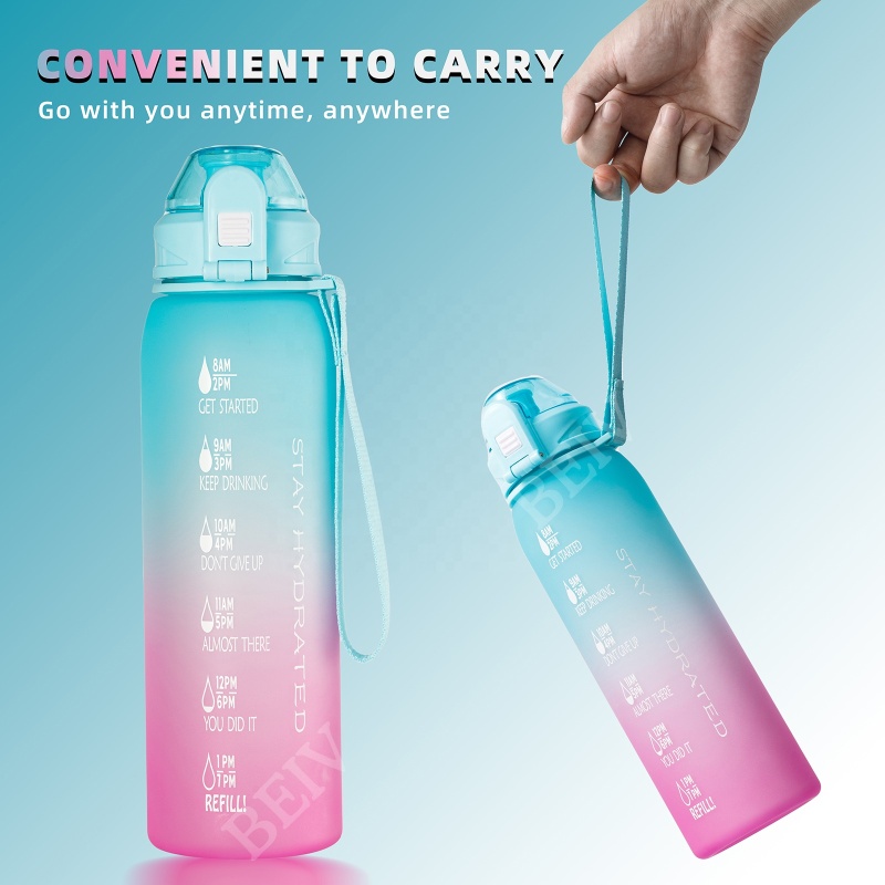 Eco Friendly Bpa Free Filtered Reusable Sports Bicycle Cute 32Oz Gym Motivation Tritan Plastic Water Bottle With Time Marker