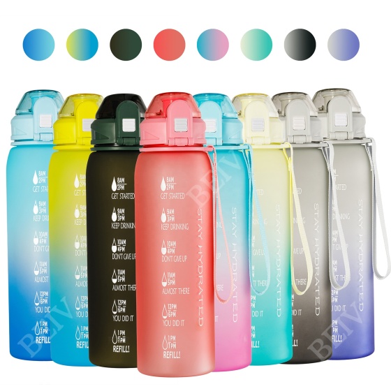Eco Friendly Bpa Free Filtered Reusable Sports Bicycle Cute 32Oz Gym Motivation Tritan Plastic Water Bottle With Time Marker
