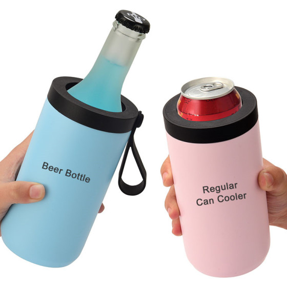4 in 1 Double Wall  12 oz Slim Stainless Steel Can Cooler Tumbler With Silicone Handle