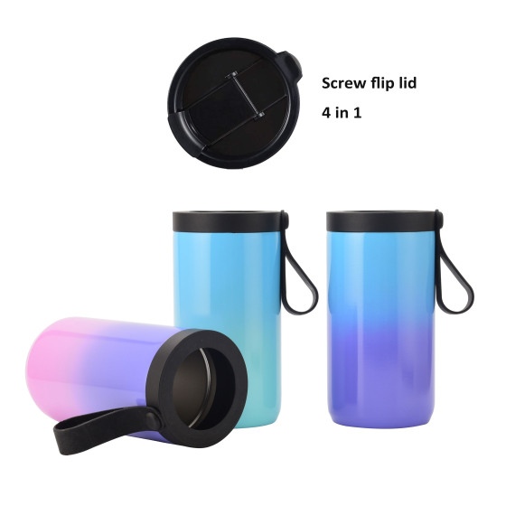 4 in 1 Double Wall  12 oz Slim Stainless Steel Can Cooler Tumbler With Silicone Handle