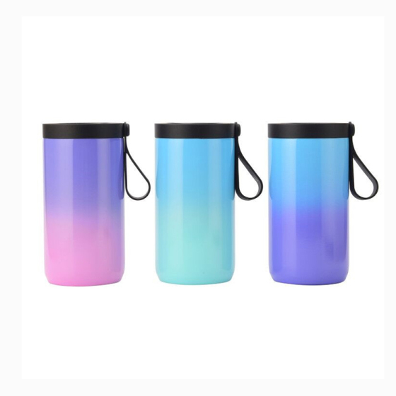 4 in 1 Double Wall  12 oz Slim Stainless Steel Can Cooler Tumbler With Silicone Handle