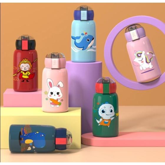 16oz Stainless Steel Insulated Flask for Kids with Cartoon Print