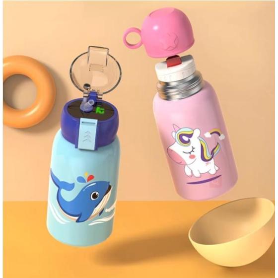 16oz Stainless Steel Insulated Flask for Kids with Cartoon Print