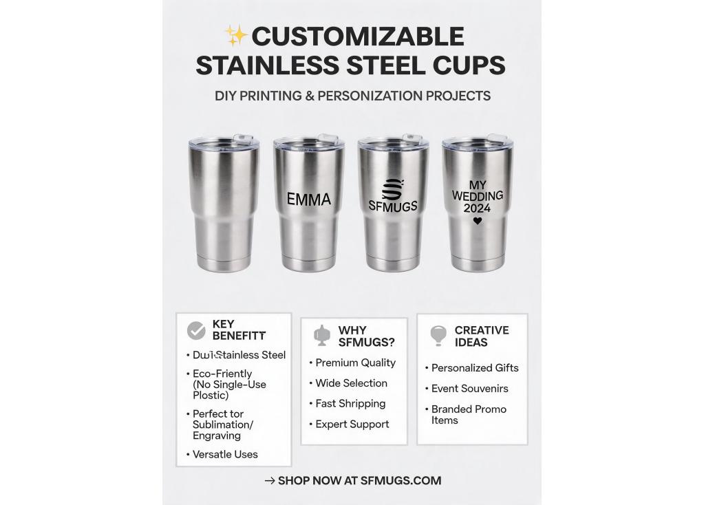 Customizable stainless steel cups for DIY printing projects