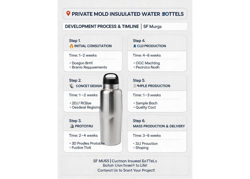 What is the typical process and timeline for private mold development of insulated water bottles?