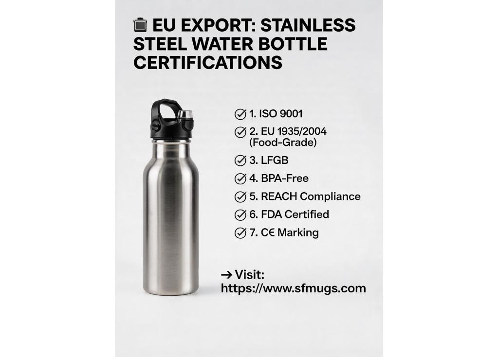 What certifications should a reliable stainless steel water bottle factory have for export to Europe?