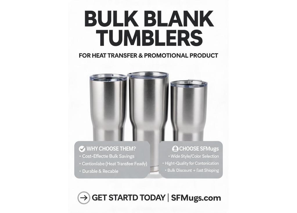 Bulk blank tumblers for heat transfer and promotional products