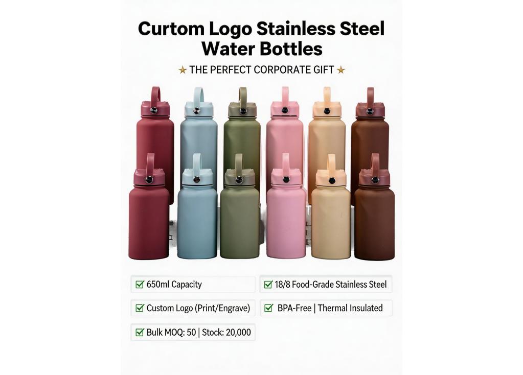 Custom logo stainless steel water bottles for corporate gifts wholesale