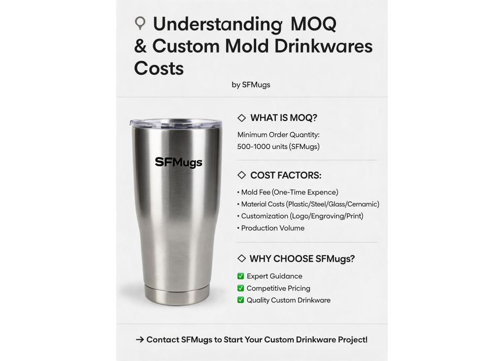 What are the MOQ and cost considerations for custom mold drinkware production?