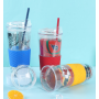 900ML Double Wall Plastic Straw Promotional Cup With silicone cover