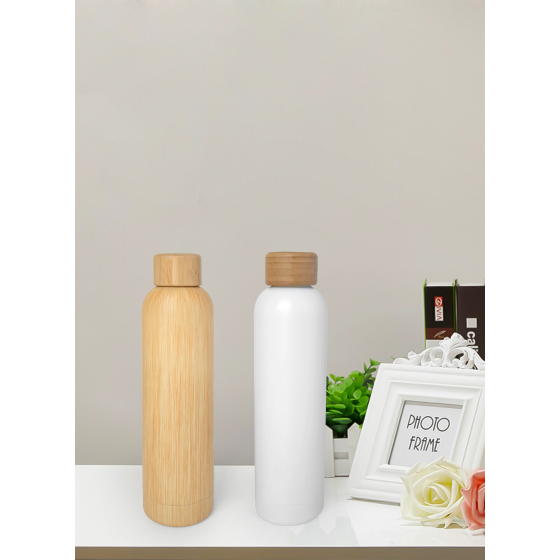 600ml double wall stainless steel water bottle with bamboo lid 