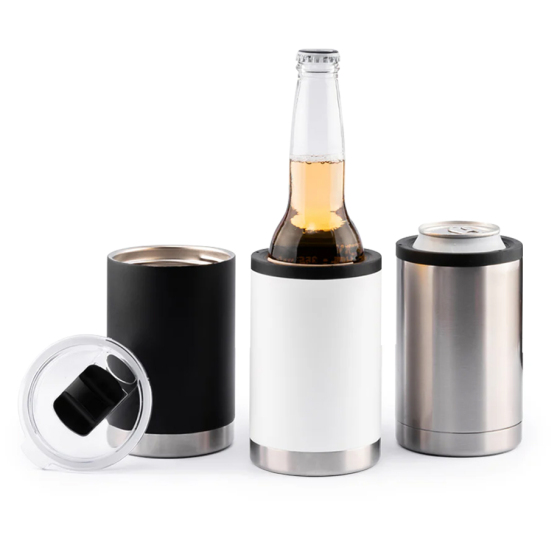 12oz double wall vacuum can cooler with dual lid