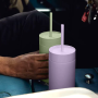 400ML double wall stainless steel mug with straw