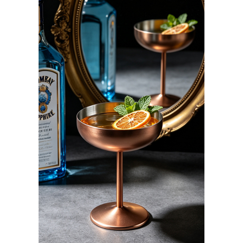 European style light luxury stainless steel high footed glass, wine glass, large capacity, drop resistant bar, champagne glass, dessert ice cream glass