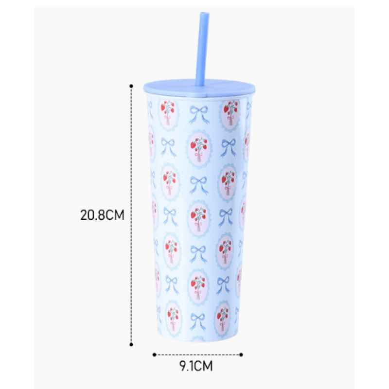 700ML Single Wall Stainless Steel Cup with Straw Lid & Non-slip Silicone Sleeve