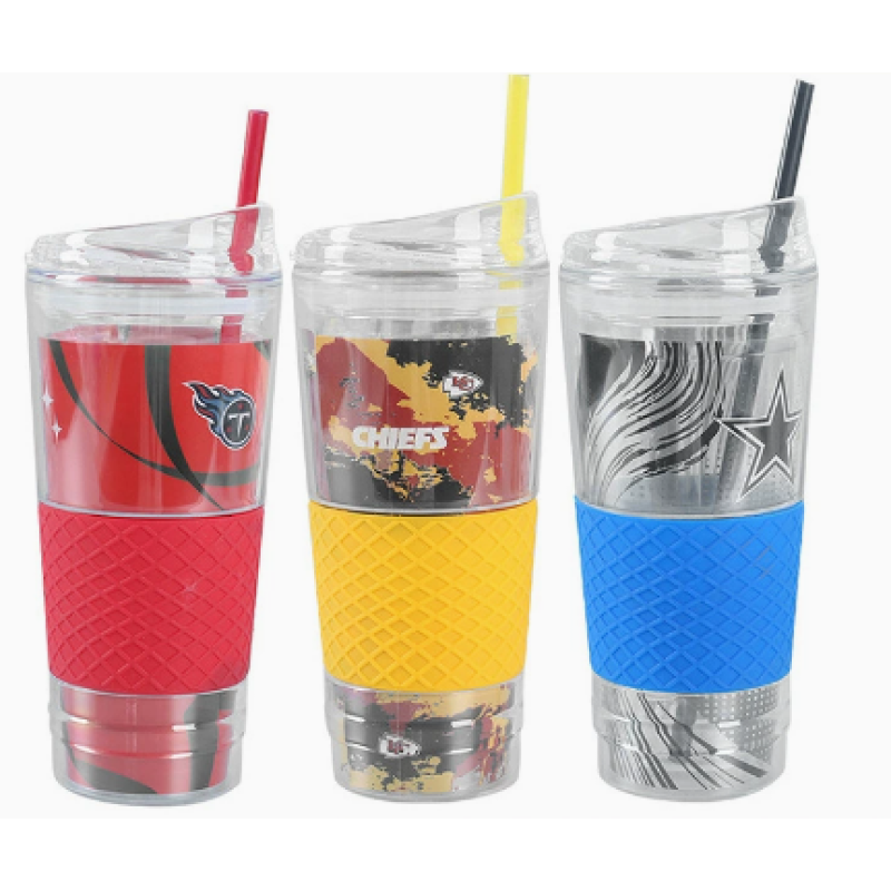 900ML Double Wall Plastic Straw Promotional Cup With silicone cover