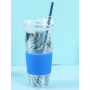 900ML Double Wall Plastic Straw Promotional Cup With silicone cover