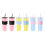 700ML Single Wall Stainless Steel Cup with Straw Lid & Non-slip Silicone Sleeve