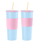 700ML Single Wall Stainless Steel Cup with Straw Lid & Non-slip Silicone Sleeve