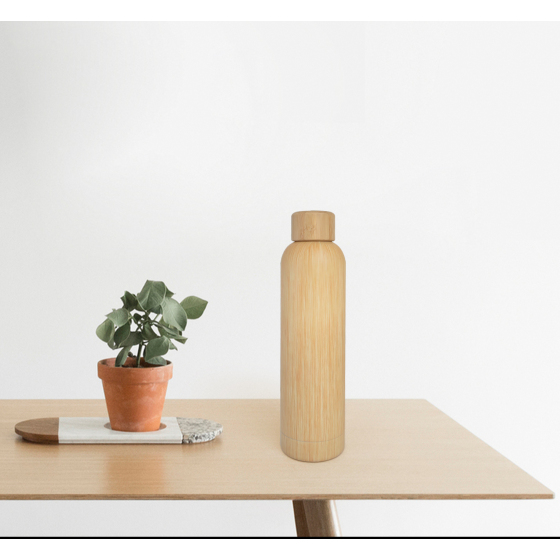 600ml double wall stainless steel water bottle with bamboo lid 
