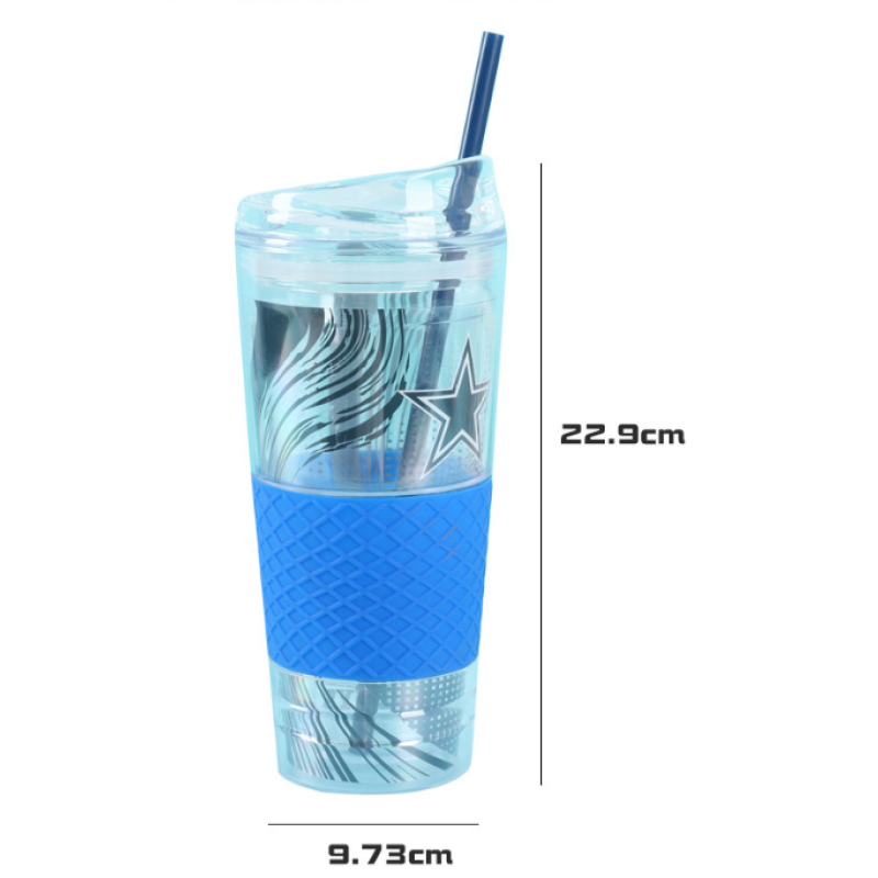 900ML Double Wall Plastic Straw Promotional Cup With silicone cover