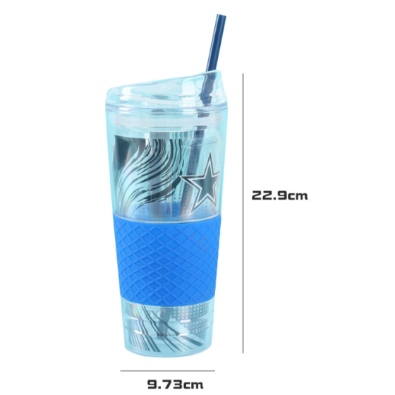 900ML Double Wall Plastic Straw Promotional Cup With silicone cover