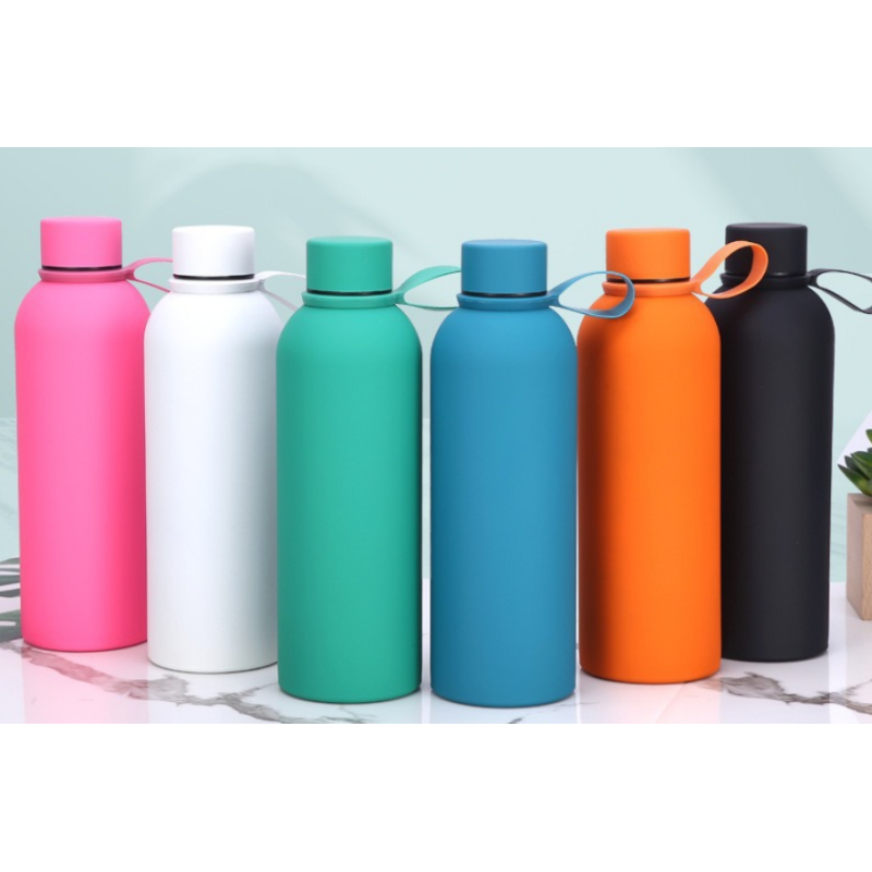 500ml Double wall vacuum recycled SS bottle with rubberized finish