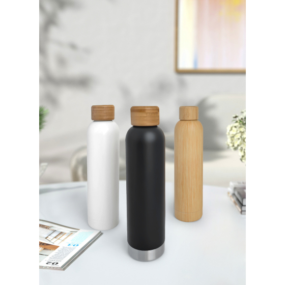 600ml double wall stainless steel water bottle with bamboo lid 