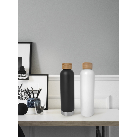 600ml double wall stainless steel water bottle with bamboo lid 