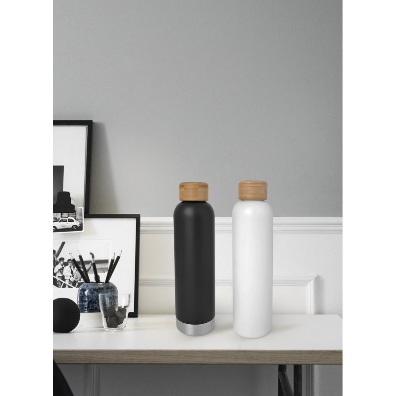 600ml double wall stainless steel water bottle with bamboo lid 