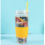 900ML Double Wall Plastic Straw Promotional Cup With silicone cover