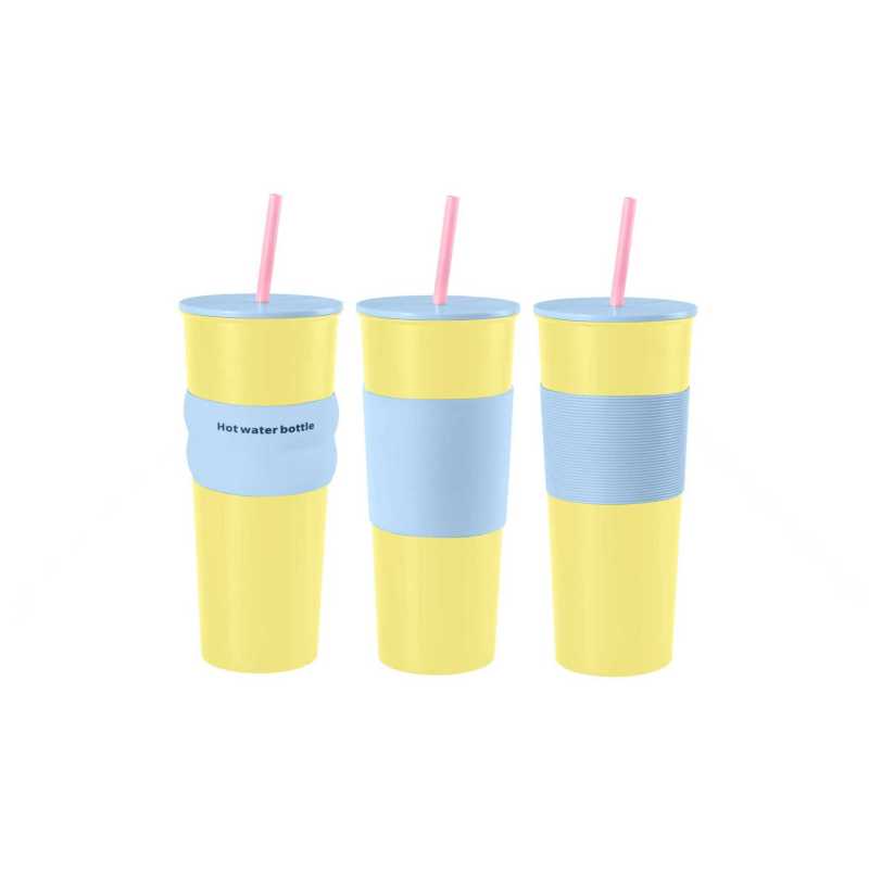 700ML Single Wall Stainless Steel Cup with Straw Lid & Non-slip Silicone Sleeve