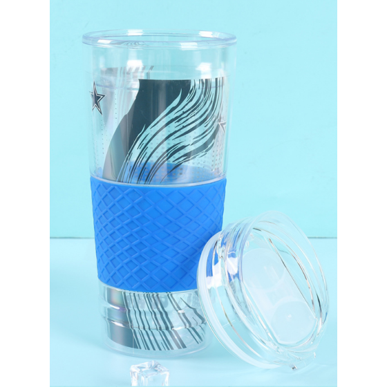 900ML Double Wall Plastic Straw Promotional Cup With silicone cover
