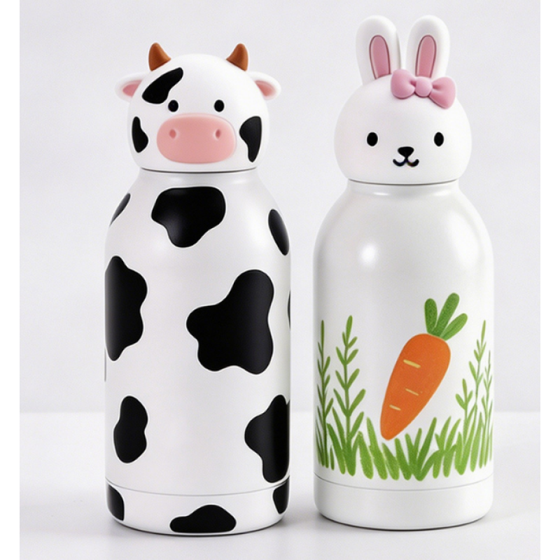 350ML 3D Animal Head Thermos Stainless Steel Vacuum Flask,Kids Insulated Water Bottle for Gift