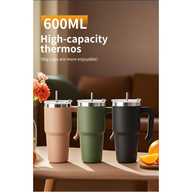 600ML double wall stainless steel tumbler with handle