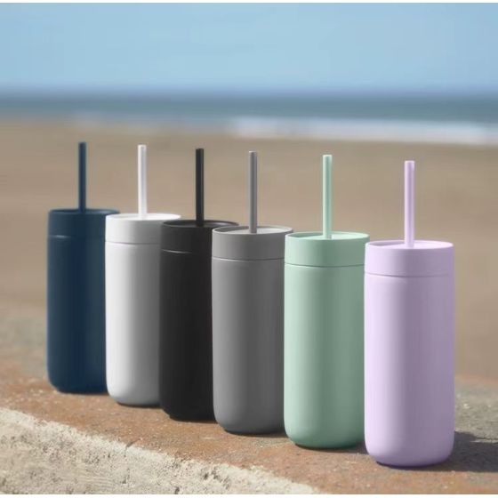400ML double wall stainless steel mug with straw