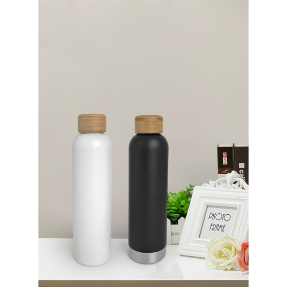 600ml double wall stainless steel water bottle with bamboo lid 
