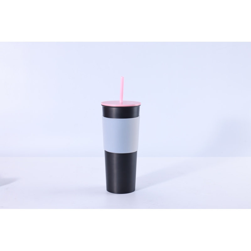 700ML Single Wall Stainless Steel Cup with Straw Lid & Non-slip Silicone Sleeve