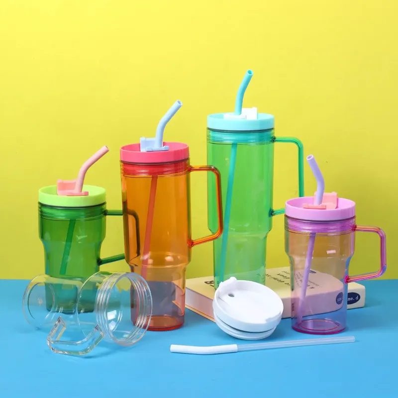 40oz ECO friendly products plastic cup clear colored Acrylic tumbler beer mugs mason jars with handle and colored lids