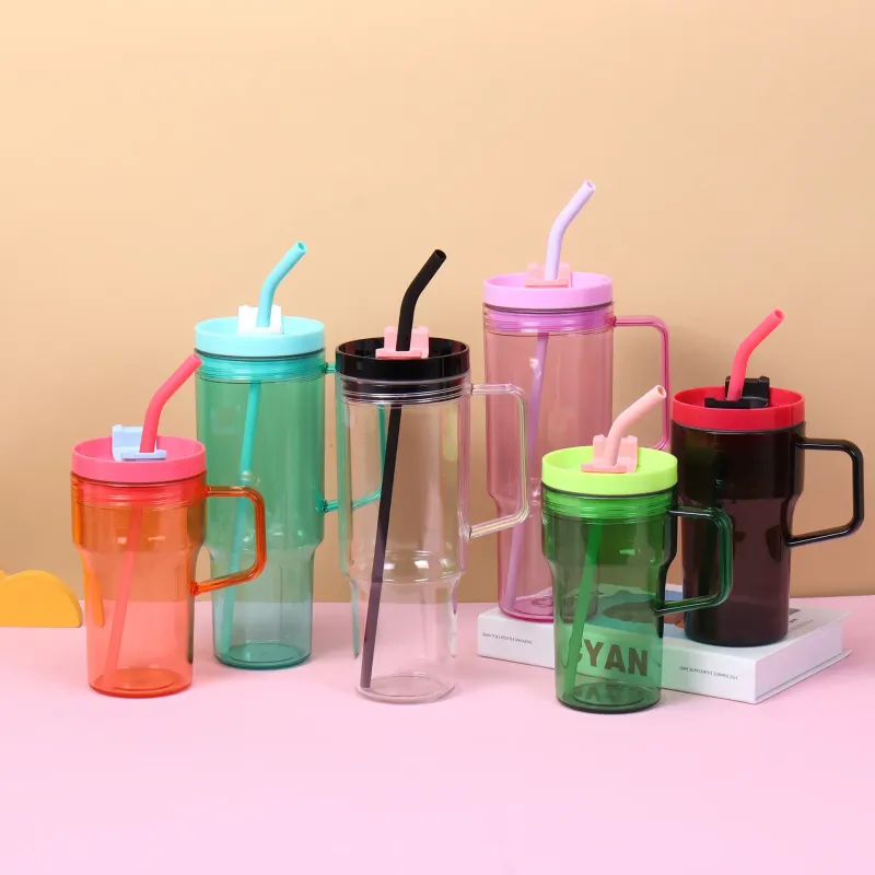 40oz ECO friendly products plastic cup clear colored Acrylic tumbler beer mugs mason jars with handle and colored lids