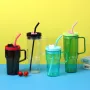 40oz ECO friendly products plastic cup clear colored Acrylic tumbler beer mugs mason jars with handle and colored lids