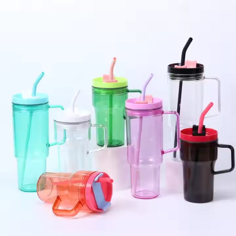 40oz ECO friendly products plastic cup clear colored Acrylic tumbler beer mugs mason jars with handle and colored lids