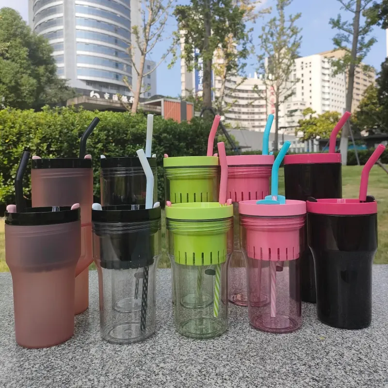 New 600ml 1200ml Trek Tumbler  40oz Plastic Tumbler With Handle And Straw BPA free Cold Cups
